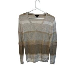 Tommy Hilfiger Cream and Tan V-Neck Sweater